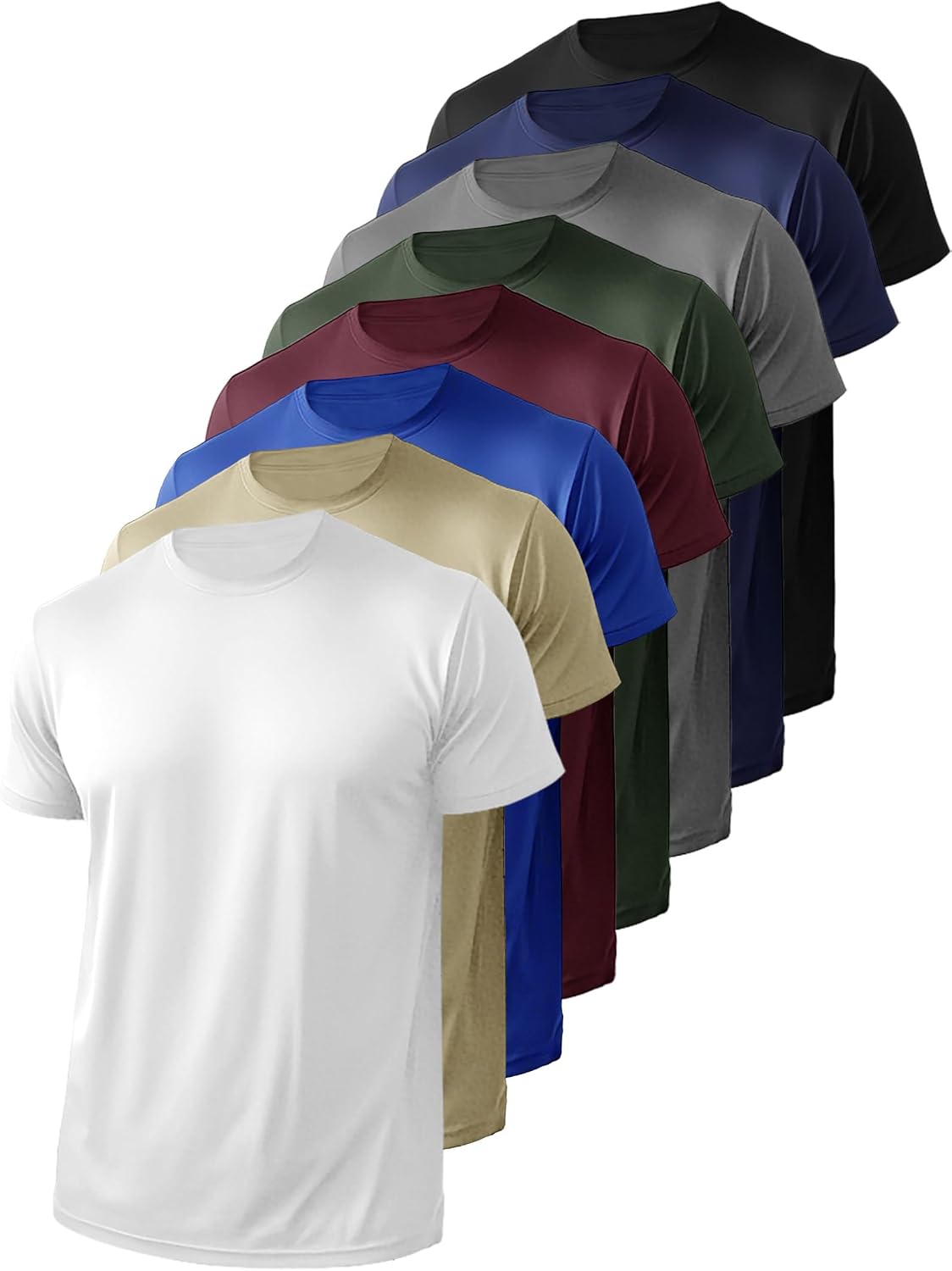 8 Pack Men’s Athletic Active Quick Dry Crew Neck T Shirts Running Gym Workout Short Sleeve Tee Tops