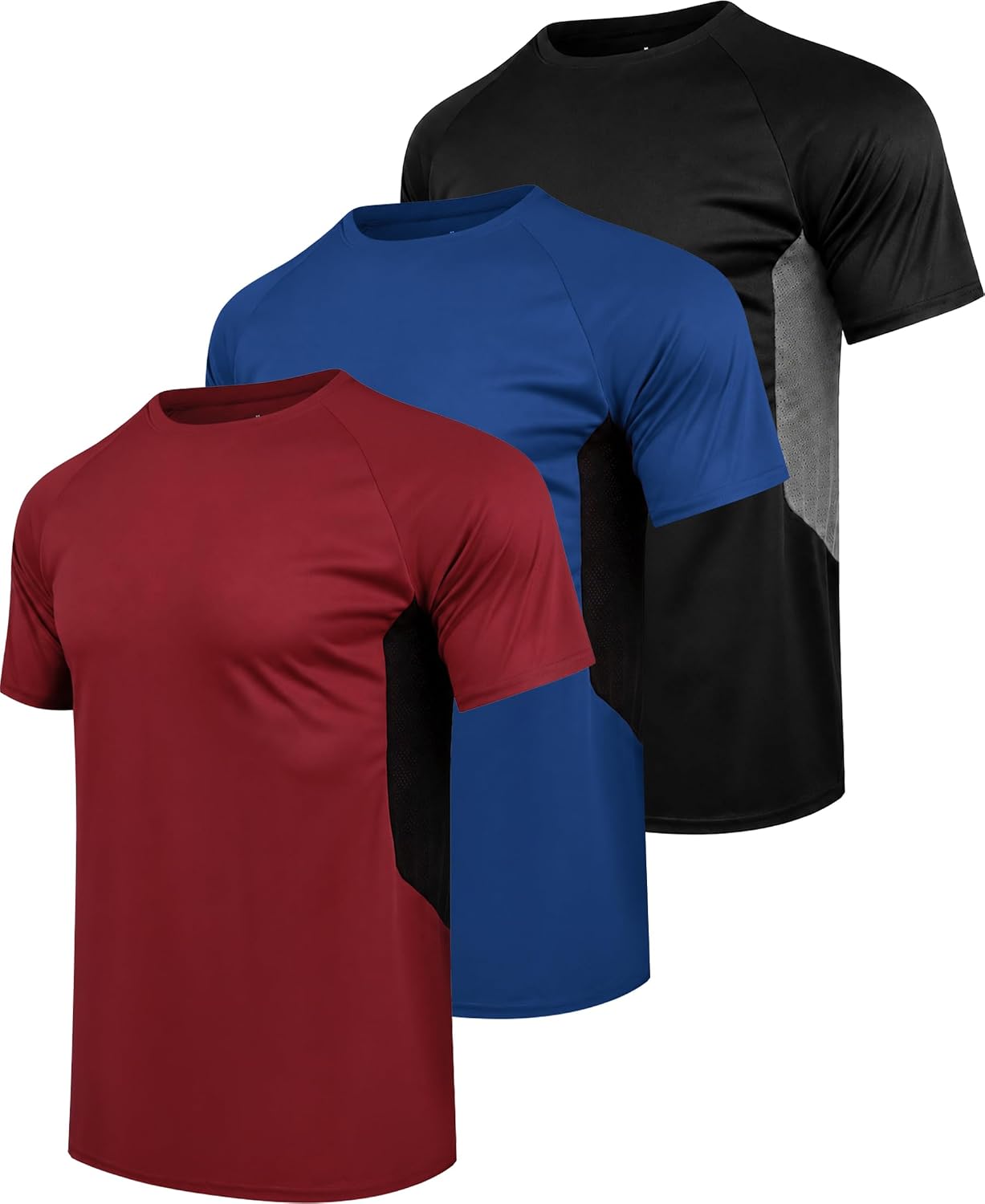3 Pack Men's Workout Shirts Dry Fit Short Sleeve Athletic Gym Running T Shirts with Mesh Sides Moisture Wicking