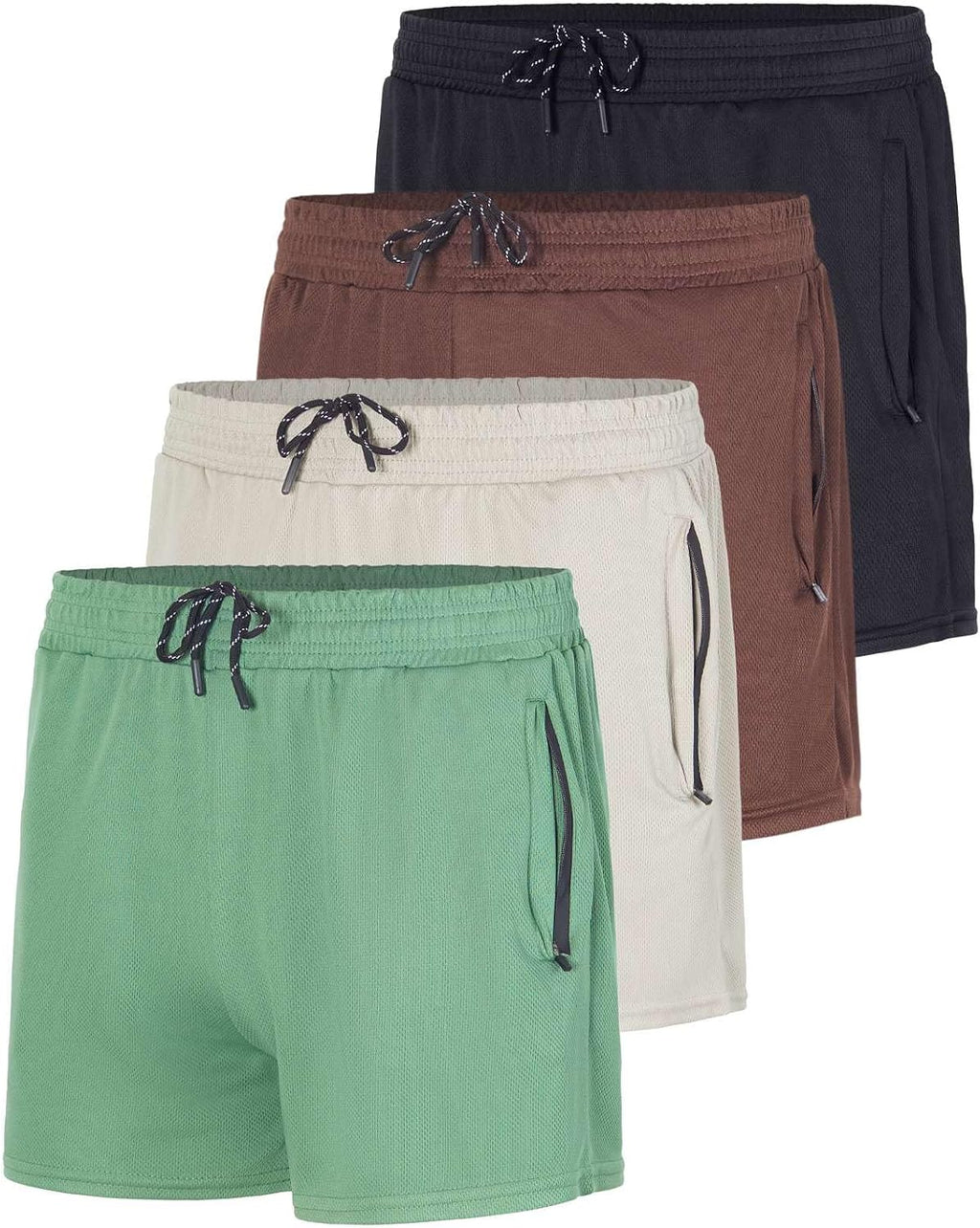 4 Pack: Men's Mesh 3" Athletic Zipper Shorts Workout Gym Running Basketball