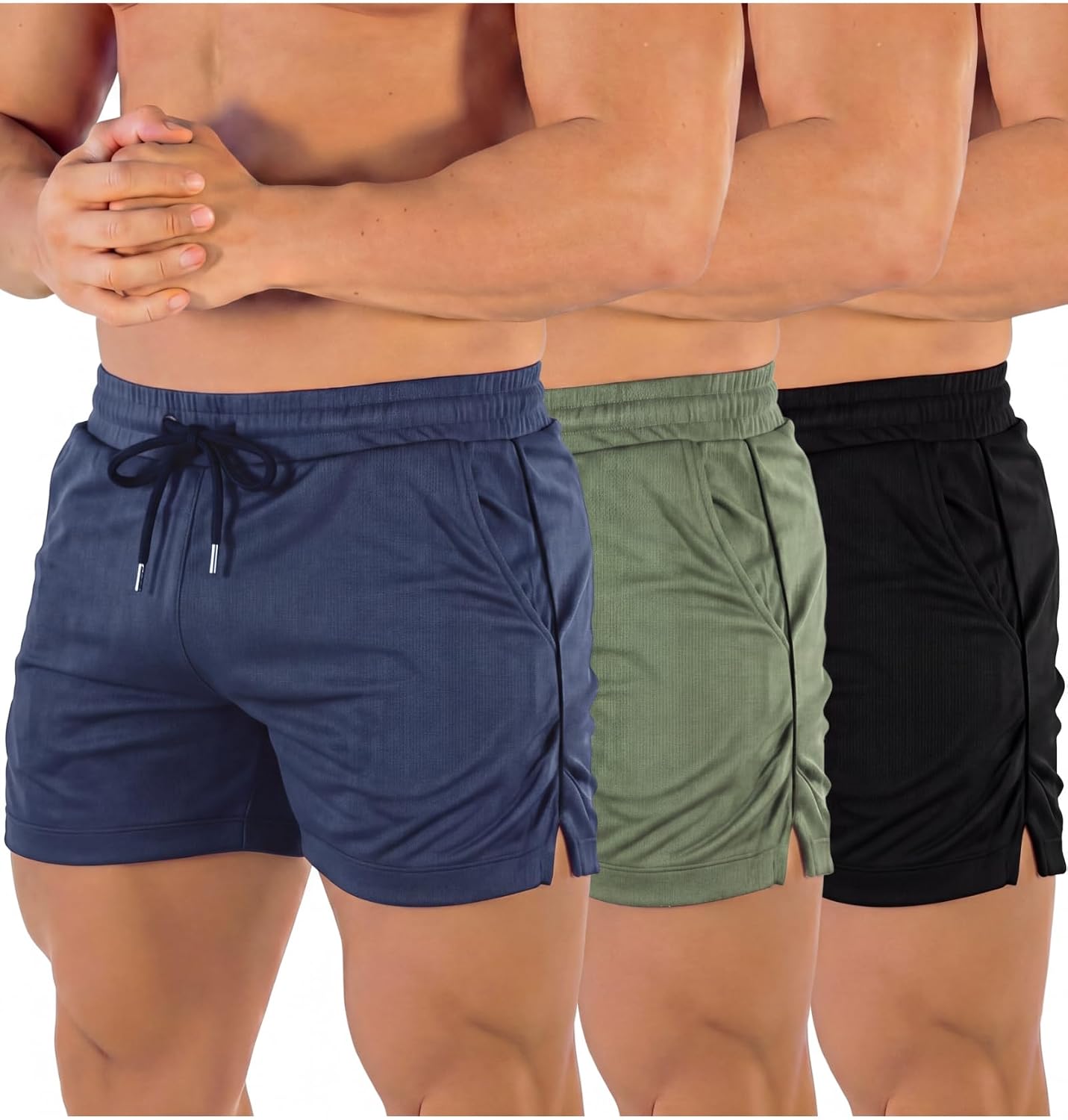 3 Pack Men's Gym Shorts 3" Athletic Running Workout Shorts Lightweight Breathable Training Activewear with Pockets
