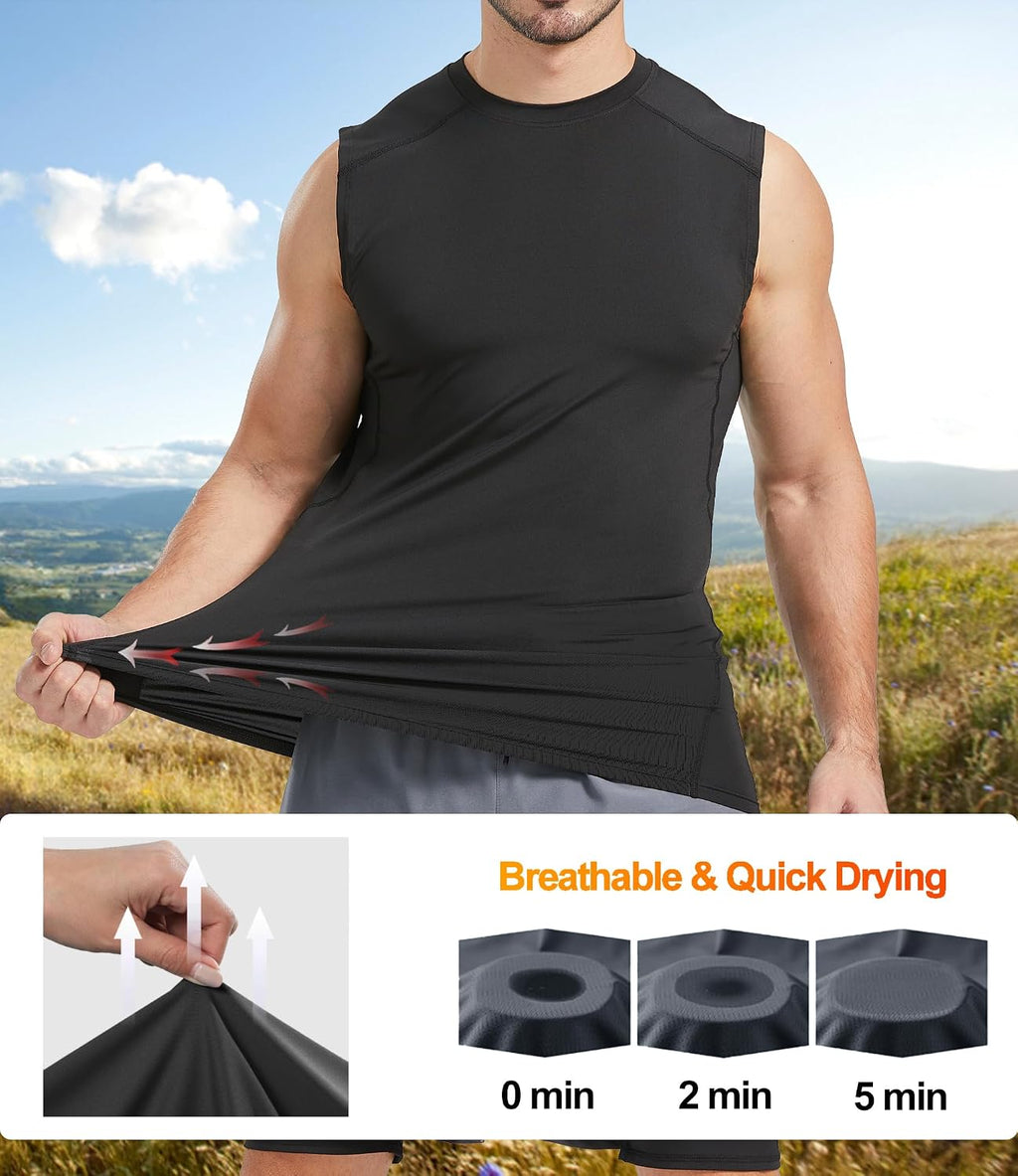 Men’s Sleeveless Compression Shirts, Dry Fit Running Sports Workout Athletic Base Layer Tank Tops