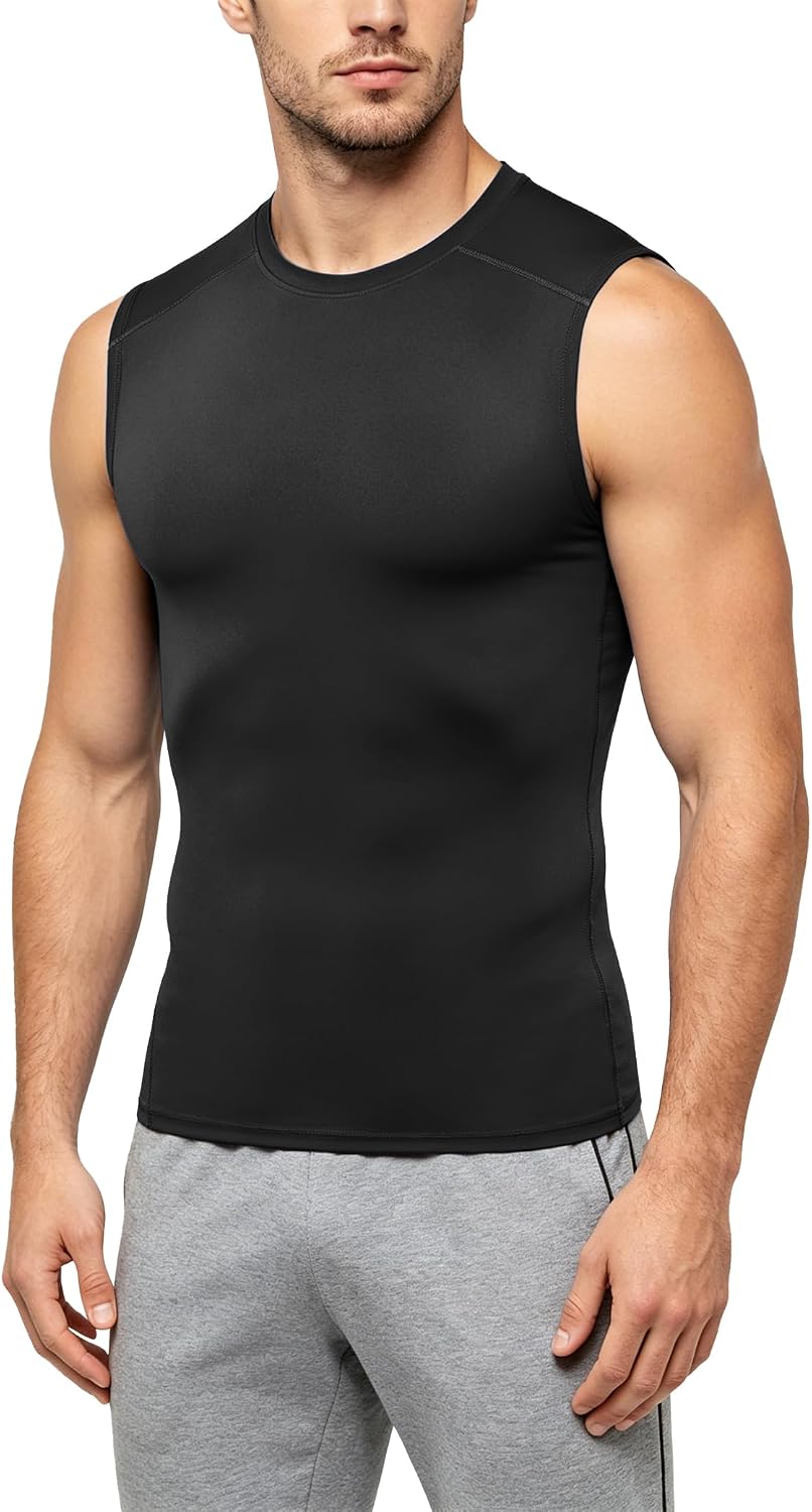 Men’s Sleeveless Compression Shirts, Dry Fit Running Sports Workout Athletic Base Layer Tank Tops
