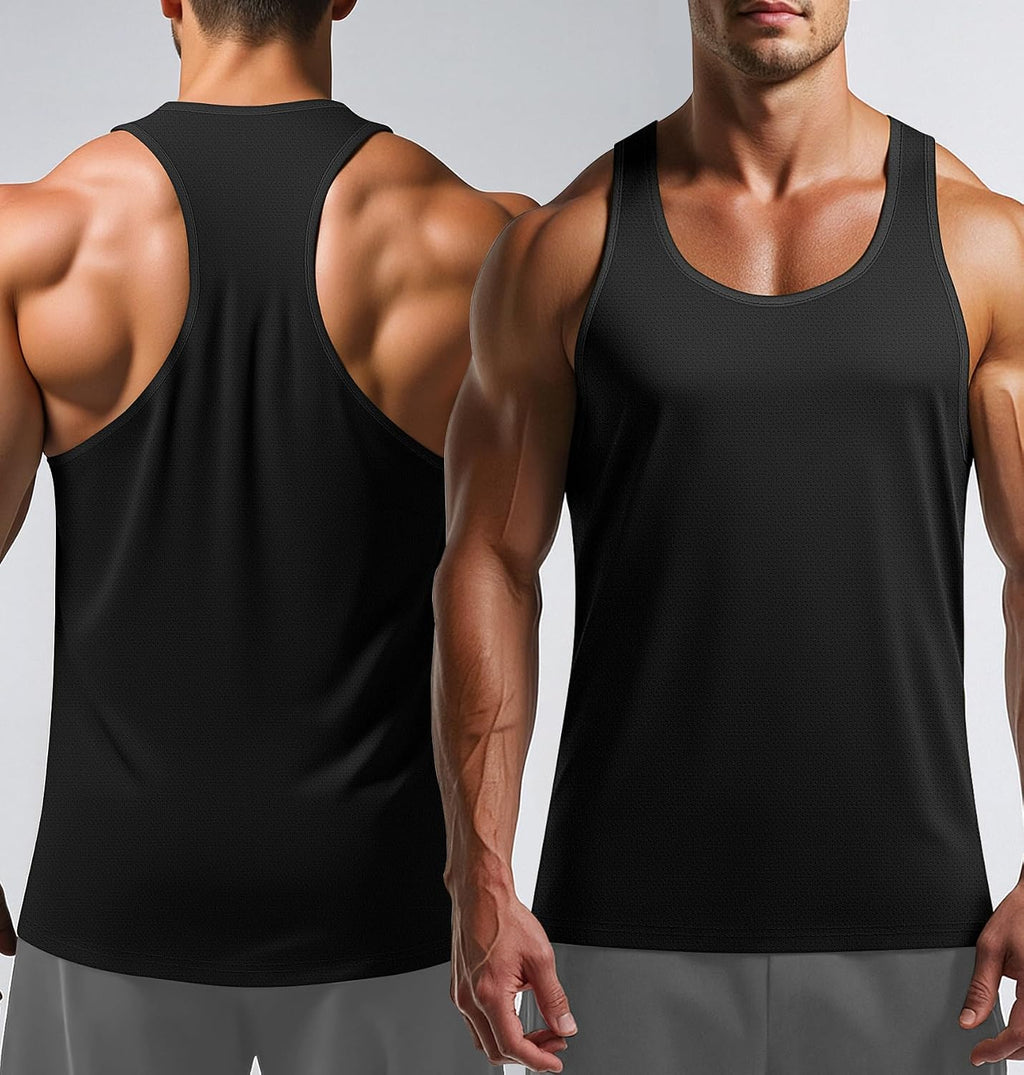 Tank Tops Men Y-Back Muscle 3 Pack Dry Fit Sleeveless Workout Tank Tops for Men Mesh Material Running Gym