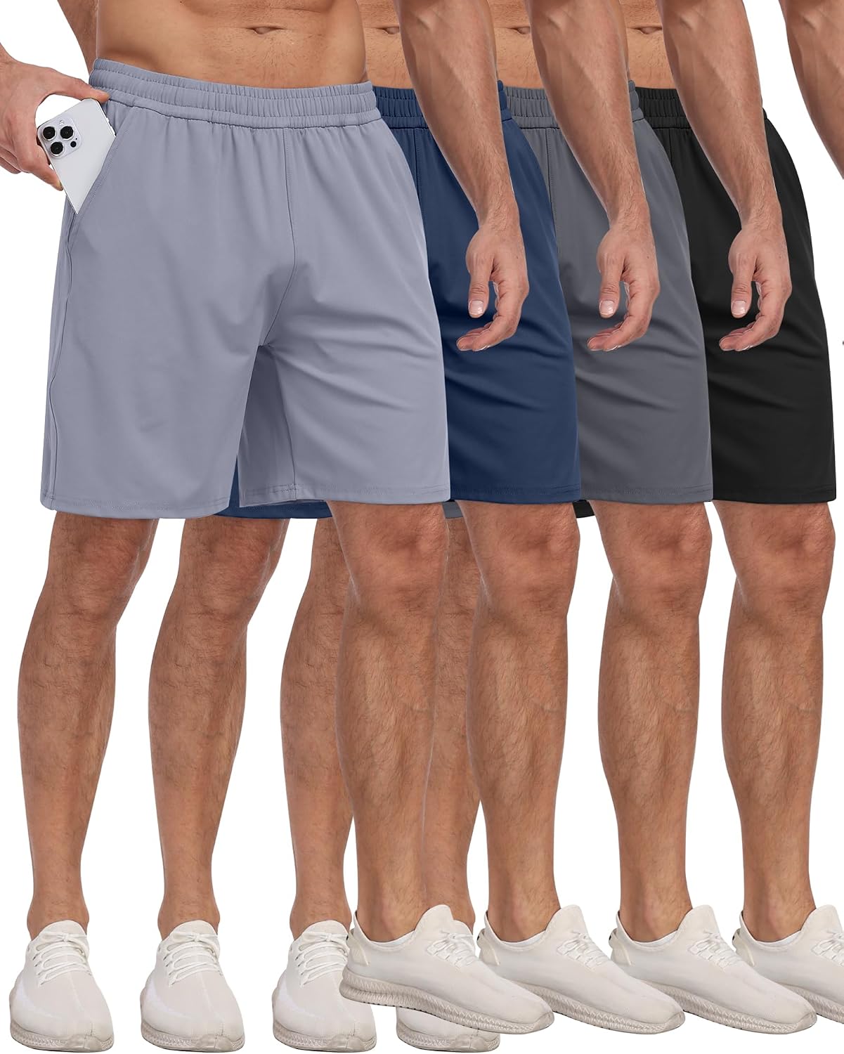 4 Pack Men's Athletic Gym Shorts with Pockets,Running Workout Basketball Hiking Shorts for Men