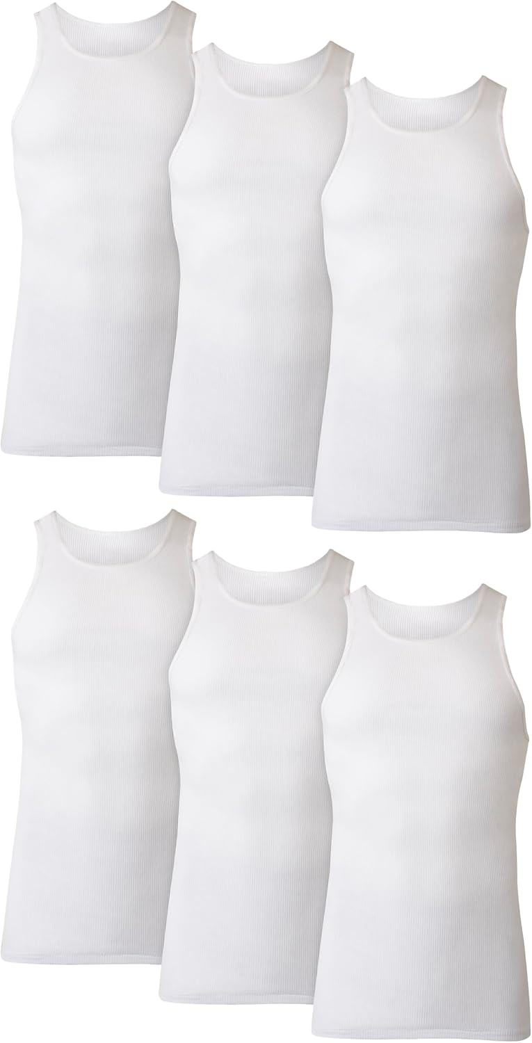 Men's Tank Undershirt Pack, Cotton Tank Undershirt, Moisture-Wicking, Breathable, White or Grey/Black, Multi-Pack