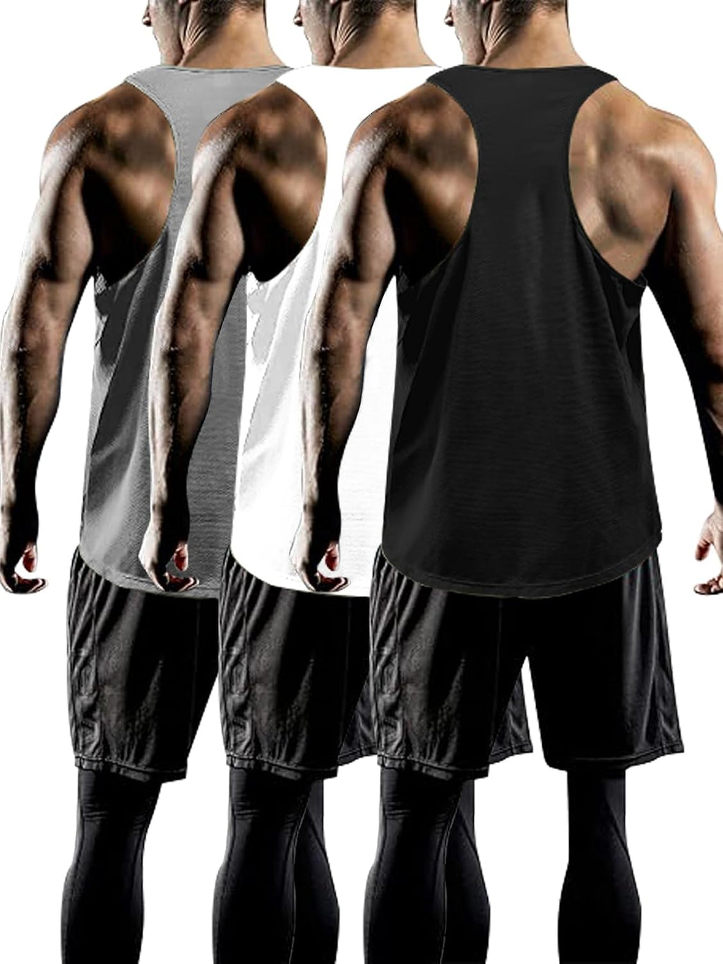 Tank Tops Men Y-Back Muscle 3 Pack Dry Fit Sleeveless Workout Tank Tops for Men Mesh Material Running Gym