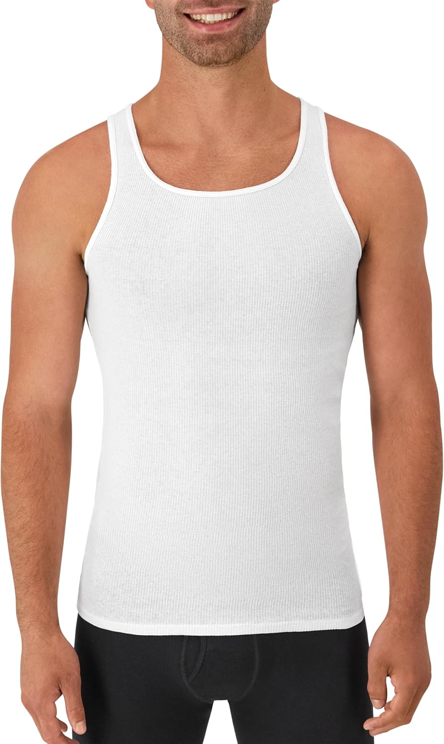 Men's Tank Undershirt Pack, Cotton Tank Undershirt, Moisture-Wicking, Breathable, White or Grey/Black, Multi-Pack