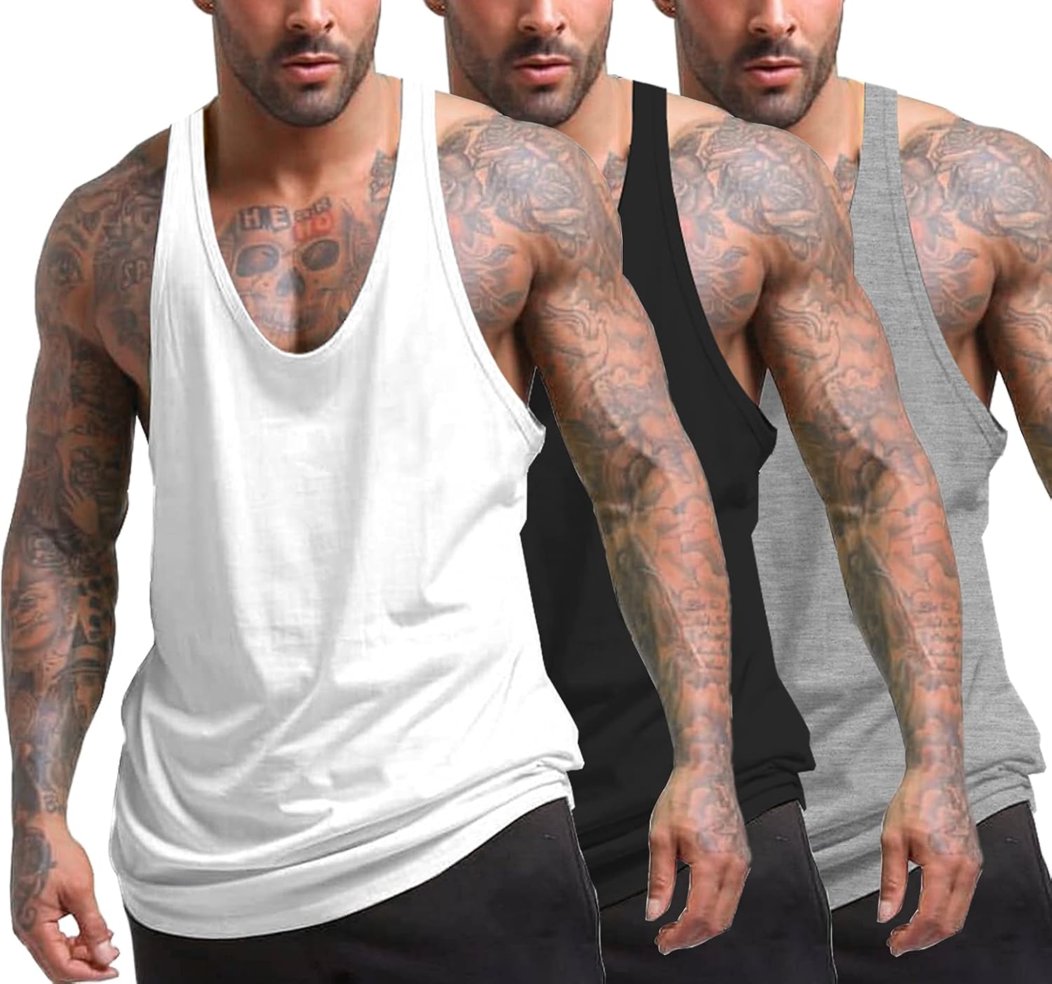 Men's 3 Pack Tank Tops Gym Workout Shirt Y-Back Sleeveless Muscle Fitness Bodybuilding Tank Shirts