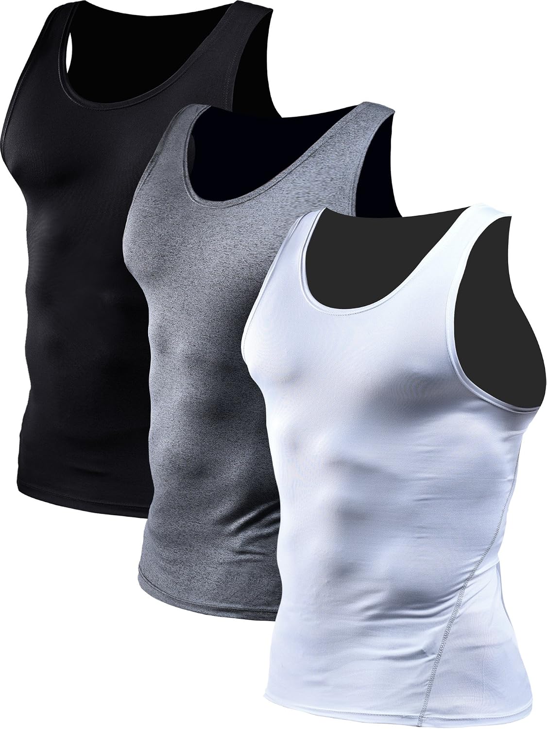 Men's 3 Pack Athletic Compression Under Base Layer Sport Tank Top