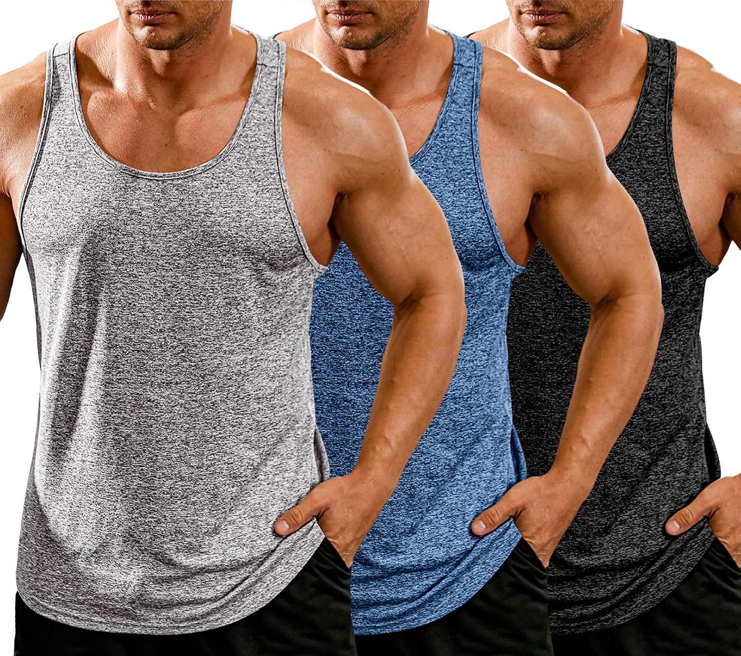 Men's 3 Pack Gym Tank Tops Y-Back Workout Muscle Tee Training Bodybuilding Fitness Sleeveless T Shirts